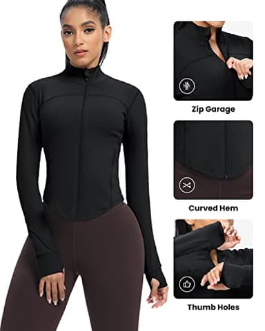 AVGO Women's Cropped Running Workout Jackets Zip Slim Fit Athletic Tops with Thumb Holes(Black, M) - Image 4