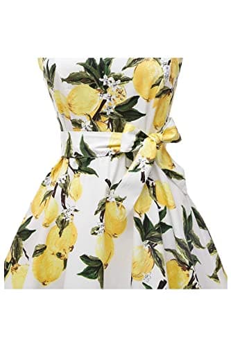Topdress Women's Vintage Polka Audrey Dress 1950s Halter Retro Cocktail Dress White Lemon 2XL - Image 6