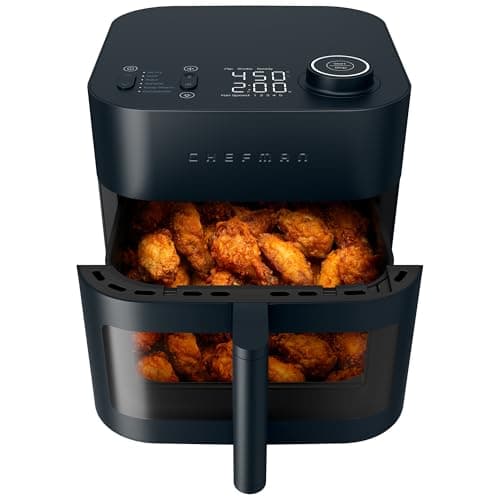 Chefman Crispinator Air Fryer 6-in-1 with 8 Qt capacity, 450°F Max Temp with TurboFry Pro Technology for Fast and Even Results, Viewing Window, Nonstick Ceramic Basket, 10-Pc Liner Starter Pack - Image 1
