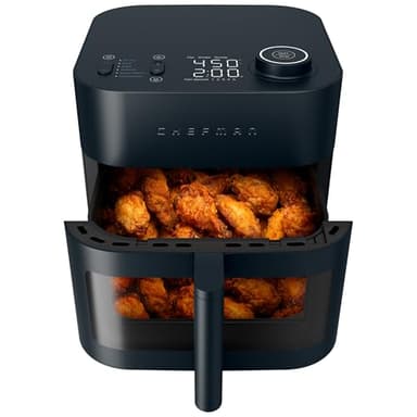 Chefman Crispinator Air Fryer 6-in-1 with 8 Qt capacity, 450°F Max Temp with TurboFry Pro Technology for Fast and Even Results, Viewing Window, Nonstick Ceramic Basket, 10-Pc Liner Starter Pack - Image 1