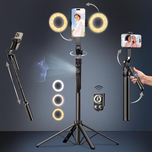 Auto Face Tracking Selfie Stick Tripod for iPhone with Light,360 Rotation That Follows Your Movement,70.9" Phone Camera Tripod Stand with Remote for Content Creator Vlog Live Stream Video Recording - Image 1
