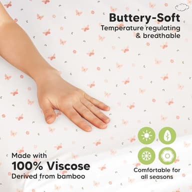 Pack and Play Sheets Fitted - 2-Pack Mini Crib Sheets for Pack N Play Mattress 38x26, Soft & Cozy, Neutral Toddler Playard Bedding, Snug Fitted Mini Baby Crib Mattress Cover Boy, Girl (Butterflies) - Image 3