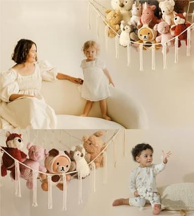 Stuffed Animal Storage Hammock or Net Corner - Large Toy Hammock Net for Stuffed Animals Room Decor - Cute Stuff Animal Organizer Plush Holder - Kids Baby Nursery Essentials Wall Bedroom Home Decor - Image 3