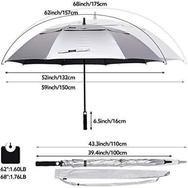 G4Free 68 Inch UV Protection Golf Umbrella Auto Open Vented Double Canopy Oversize Extra Large Windproof Sun Rain Umbrellas (Silver/Black) - Image 3