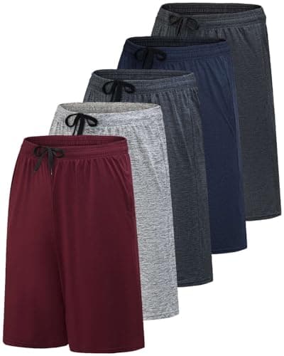 Real Essentials Men’s 5 Pack: 9" Dry-Fit Shorts – Athletic Gym, Workout, Basketball, Running, Casual Lounge Active Pockets, Set 5, XXL - Image 1