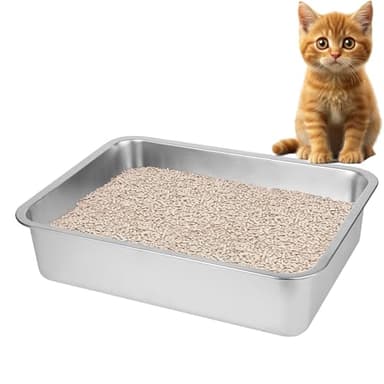Stainless Steel Cat Litter Box for Big Cats,Small Stainless Steel,Large Metal Cat Litter Box-Easy to Clean.(17.5" L x 13.6" W x 4.1" H). - Image 1