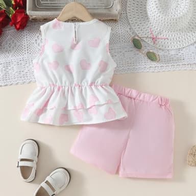 Kids Girl Clothes Heart Print Sleeveless Top and Shorts Baby Girl Summer Outfits Short Set(5-6T) - Image 8