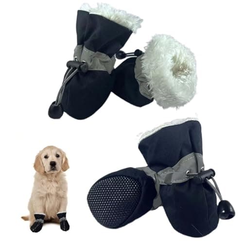 AWUXINE Dog Boots Dog Snow Boots for Winter, Dog Winter Boots Dogs with Anti-Slip Sole and Plush,Boots & Paw Protecto with Reflective Straps for Small Medium Dogs 4PCS