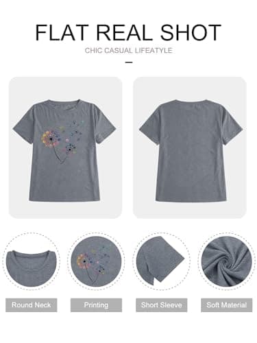 Anbech Womens Dandelion Graphic Cotton Tshirts Loose Fit Cute Paw Print Casual Tee Tops (Grey, XL) - Image 5