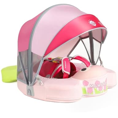 Mambobaby Float with Canopy & Portable Backpack Skin-friendly Baby Swim Float with Tail Waterproof Non-Inflatable Mambo Float Smart Swim Trainer Soft Solid Infant Pool Float 3-24 months Baby Swim Ring - Image 1