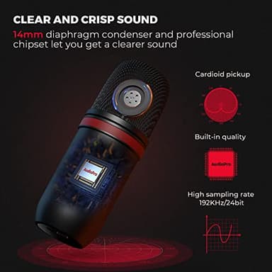 AUDIOPRO USB Microphone, Computer Condenser Gaming Mic for PC/Laptop/PS4/5, Headphone Output, Volume Control, USB Type C Plug and Play, LED Mute Button, for Streaming, Podcast, Studio Recording - Image 2