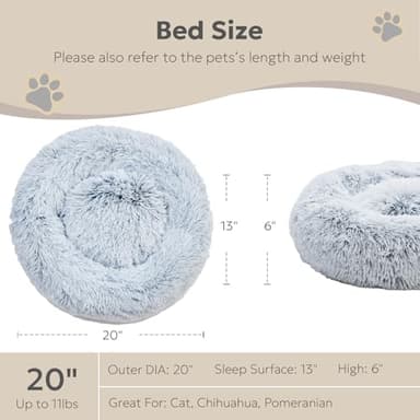 OlaPhum Calming Dog Bed for Small Dogs and Indoor Cats - Washable Puppy Bed, Anti-Anxiety Donut Fluffy Faux Fur Comfort Pet Bed (Light Grey, 20") - Image 6