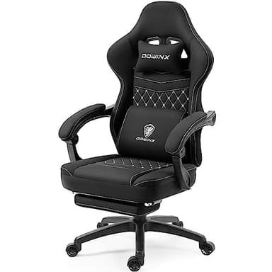 Dowinx Gaming Chair Breathable Fabric Game Chair with Gel Pad and Storage Bag, Comfortable Gamer Chair with Pocket Spring Cushion, Ergonomic Computer Chair with Footrest, Black - Image 1