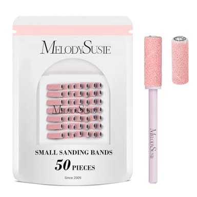 MelodySusie 50 Pcs Nail Drill Bits Small Sanding Bands with 3.1mm Mandrel Bit, 180 Fine Grit Nail File for Acrylic Nails Gel Manicures and Pedicure, Pink - Image 1