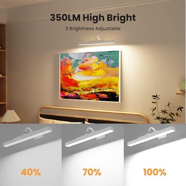 Picture Light with Remote - 16in White Rechargeable Battery Wall Light for Paintings, Cordless Wall Sconce for Art Painting & Photo Frames, 5000mAh with Timer, 350LM Brightness (3-Pack) - Image 4