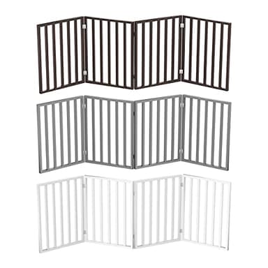 Pet Gate - 4-Panel Indoor Foldable Dog Fence for Stairs, Hallways, or Doorways - 72x24-Inch Retractable Wood Freestanding Dog Gates by PETMAKER (Gray) - Image 6