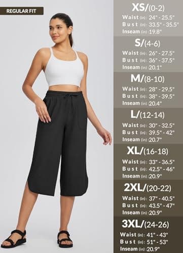 baleaf Women's Hiking Pants Capri Wide Leg Lightweight Pants Plus Size UPF50+ Quick Dry Casual Sweatpants Walking Black L - Image 7