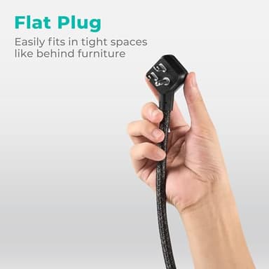 KMC 5-Outlet Surge Protector Power Strip, 1 USB-A & 1 USB-C Port, 840J Surge Protectors, 6ft Braided Extension Cord, Flat Plug, Black Power Strip Surge Protector, ETL/UL Certified Power Strips, Black - Image 7