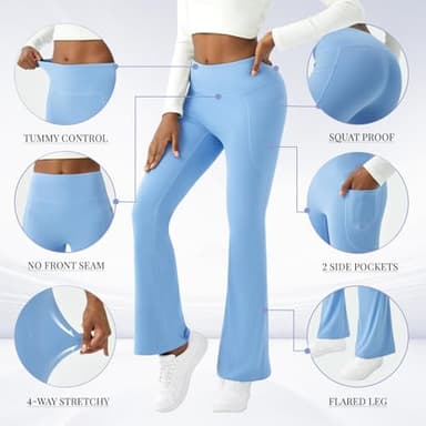 COPYLEAF Womens Yoga Pants with Pockets High Waisted Flare Leggings Bell Bottom Yoga Dress Pants Seamless Bootcut Pants(Blue S) - Image 5