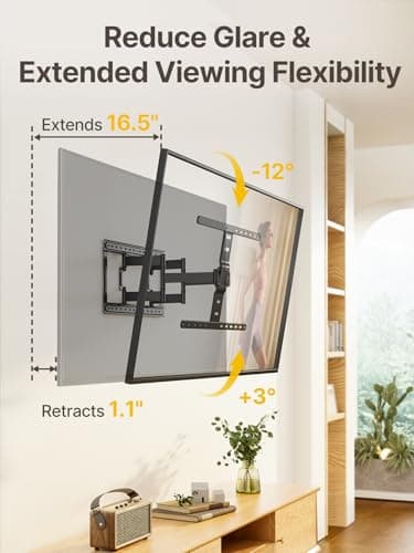 monTEK Ultra Slim TV Wall Mount for 43-90 Inch TVs | 1.1" Thin Low Profile Full Motion Bracket | Dual Swivel Articulating Arms with Tilt | Max VESA 600x400mm | Holds 132lbs | Fits 16"/18" Studs - Image 7