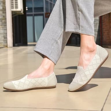 poemlady Women’s Ballet Flat Shoes Dress Knit Round Toe Slip On Ballerina Walking Flats for Woman Low Wedge Casual Comfort Soft - Image 2