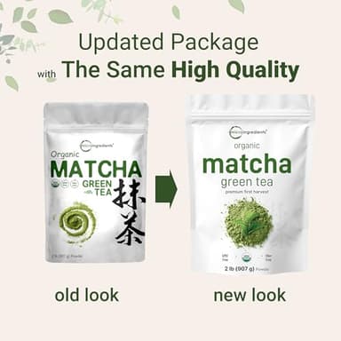 Organic Matcha Green Tea Powder, 2 Pound (32 Ounce) | Culinary Grade, Unflavored, First Harvest Authentic Japanese Origin, 100% Pure Matcha for Smoothies, Latte, and Baking | Non-GMO, 0 Calories - Image 3