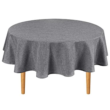 Hiasan Round Linen Tablecloth 80 Inch - Wrinkle and Stain Resistant Washable Polyester Fabric Table Cloth for Dining Room Kitchen Party, Grey - Image 1