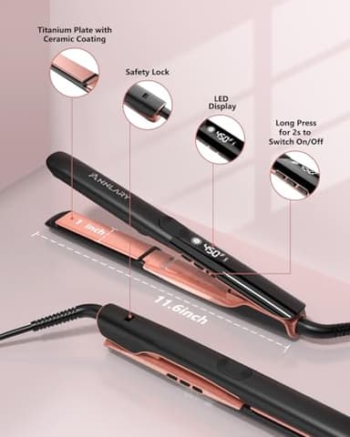 Annlary Hair Straightener 1 Inch Flat Iron and Curler 2 in 1 Titanium Ceramic Ionic Dual Voltage Straightener with Heat-Resistant Silicone, for Less Frizz, Shinier & Smoother - Image 6