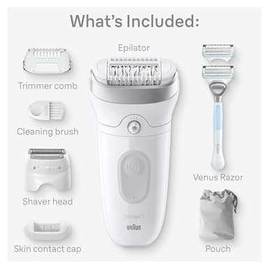 Braun Silk-épil 7 Epilator, Wet and Dry, Wide Head, Includes Venus Intimate Razor, Shaver Head and Trimmer Comb, SE7-141 - Image 2