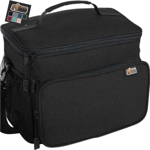 GORILLA GRIP Reusable Insulated Lunch Box Bag for Women Men,15L, Leakproof XL Soft Cooler Bags, Multiple Compartments, Mesh Pockets and Adjustable Strap, Food Tote Keeps Drinks Cold, 13x9, Black - Image 1