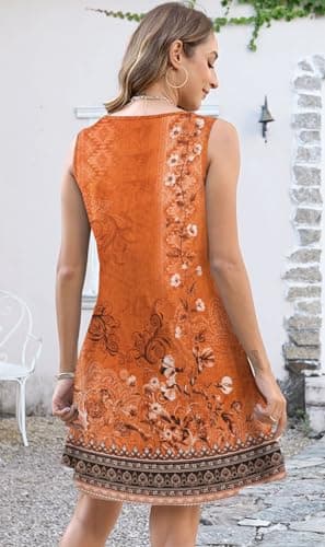 Disamer Summer Dresses for Women 2025 Sundresses Beach Swimsuit Coverups Vacation Sleeveless Button Down Spring Sun Dress,Floral Orange,Small - Image 5