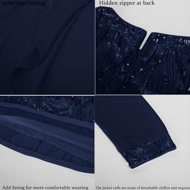 GRACE KARIN Sequin Dress for Women Party with Chiffon Classy Wedding Guest Dress Navy Blue L - Image 5