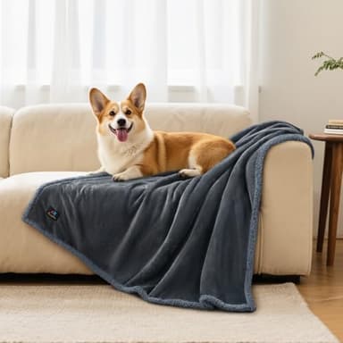 Luciphia Waterproof Bed Blanket Washable, Soft Sherpa Fleece Puppy Reversible Throw Blankets for Medium Large Dog Cat, Furniture Cover Protector Couch Bed from Liquid Pee and Pet Fur, Grey,85" x 57" - Image 8