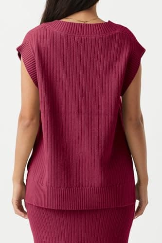 Saodimallsu Womens V Neck Sweater Vest Oversized Ribbed Knit Sleeveless Casual Loose Fit Pullover Tank Top Burgundy - Image 3