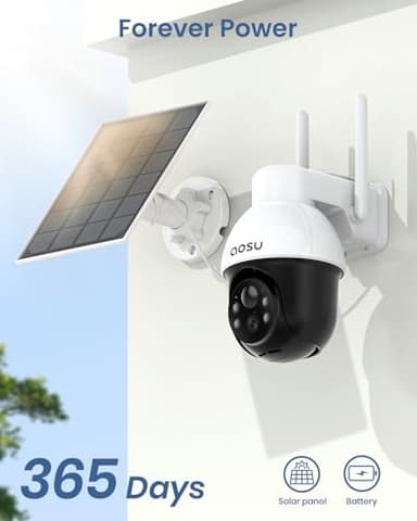 AOSU Solar Camera Security Outdoor - Security Cameras Wireless Outdoor with 360° Panoramic View, Human Auto Tracking, 2K Night Vision, Compatible with Alexa/Google Assistant (2 Pack) - Image 6