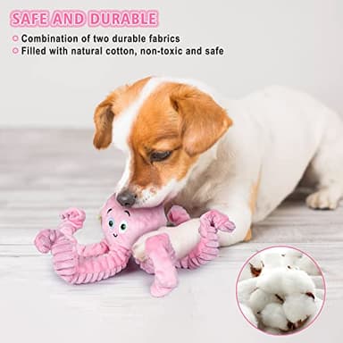 BUYPOW Dog Squeaky Toys Octopus - Tough Plush Large Medium & Small Dog Toys - Stuffed Animals Puppy Toys (Octopus Pink) - Image 4