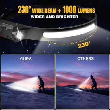 Headlamp Rechargeable 2PCS, 230° Wide Beam Head Lamp LED with Motion Sensor for Adults - Camping Accessories Gear, Waterproof Head Light Flashlight for Hiking, Running, Repairing, Fishing, Cycling - Image 2