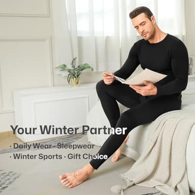 WEERTI Thermal Underwear for Men Long Johns with Fleece Lined Base Layer Men Cold Weather Top Bottom Black - Image 6