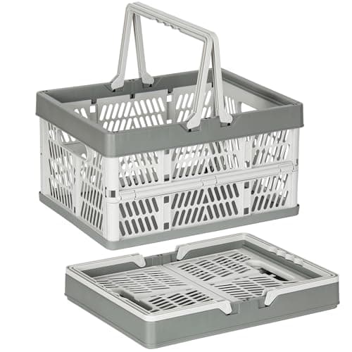 PAG-Mass Heavy Duty Plastic Milk Crates for Storage, 2-Pack Stackable Storage Bins for Organizing, Collapsible Shopping Basket with Handle for Groceries, Suitable for Home Office School Store, Gray - Image 1