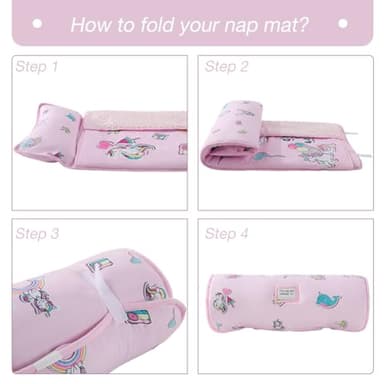 beeweed Toddler Nap Mat, Rollup Design Kid Sleeping Mat with Removable Pillow & Minky Blanket, Toddler Sleeping Bag for Daycare Preschool Travel Camping, Pink Unicorn - Image 5