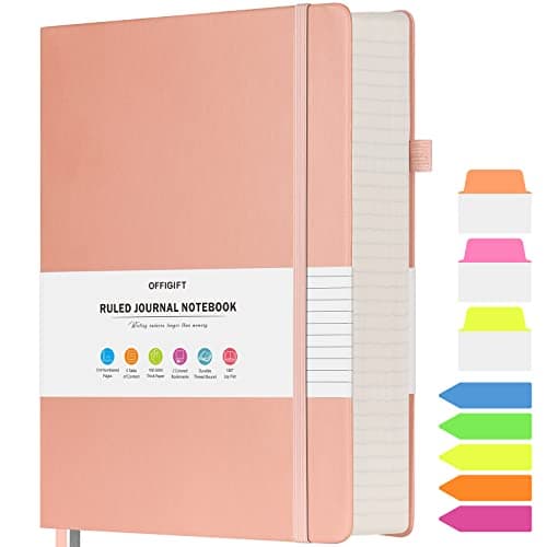 Lined Journal Notebook, Large A5 College Ruled Notebook, 312 Numbered Pages Work Notebook with Index Stickers, 100gsm Thick Paper, Hardcover Vegan Leather Journal for Women Men School Office, Pink - Image 1