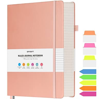 Lined Journal Notebook, Large A5 College Ruled Notebook, 312 Numbered Pages Work Notebook with Index Stickers, 100gsm Thick Paper, Hardcover Vegan Leather Journal for Women Men School Office, Pink - Image 1