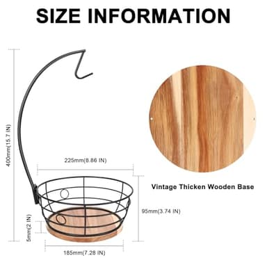 Livabber Countertop Fruit Basket Bowl with Banana Hanger, Modern Standing Fruit Vegetable Bowl Storage, with Banana Tree Holder for Kitchen Dinning Table (Round Wood, Black) - Image 2