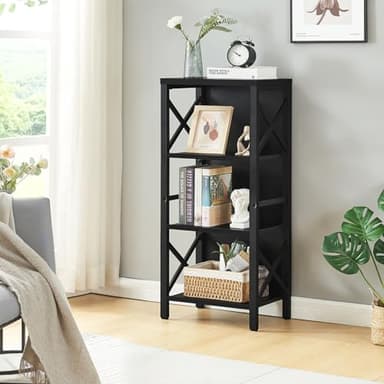 MNEETRUNG Small Bookshelf,4 Tier Industrial Bookcase with Metal Frame and Backboard,Narrow Black Book Shelf,Office Book case for Small Spaces,Living Room,Bedroom and Home Office - Image 3