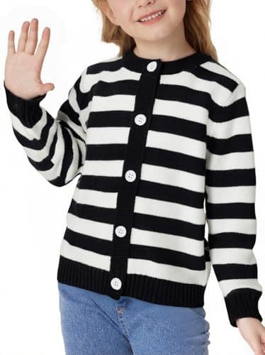 Mikrdoo Girls Sweaters 7-8 Years School Uniform Sweater Cowl Neck Button Front Outerwear Black - Image 1