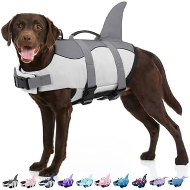 Bess Bridal Dog Life Jacket - Shark Life Vest for Swimming Boating - Reflective Lifejacket Swimsuit for Small Medium Large Dogs - High Buoyancy Lifesaver Preserver with Rescue Handle, Grey Shark XL - Image 1