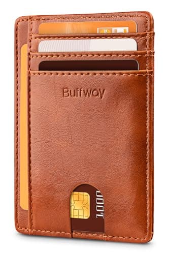 Buffway Slim Minimalist Front Pocket RFID Blocking Leather Wallets for Men and Women - Alaska Brown - Image 1