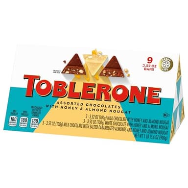 TOBLERONE Assorted Chocolate Bars Variety Pack (Milk, White, & Salted Caramelized Almonds), Bulk Chocolate, 1 Gift Box (9 Bars) - Image 11