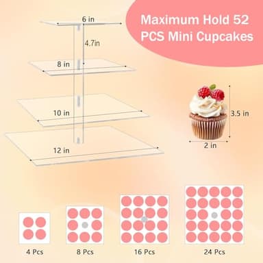 YestBuy 4 Tier Acrylic Cupcake Stand, Premium Cupcake Holder, Acrylic Cupcake Tower Display Cady Bar Party Décor â Display for Pastry(4.7" Between 2 Layers) - Image 4