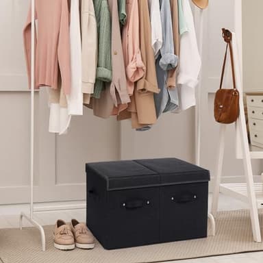 FBBABB 16 Pairs Shoe Storage Box, Foldable Shoe Storage Containers Baskets Boxes Bins Adjustable Dividers for Shoes, Sandal, Sneakers and High Heeled, Stackable and Foldable (Black) - Image 8